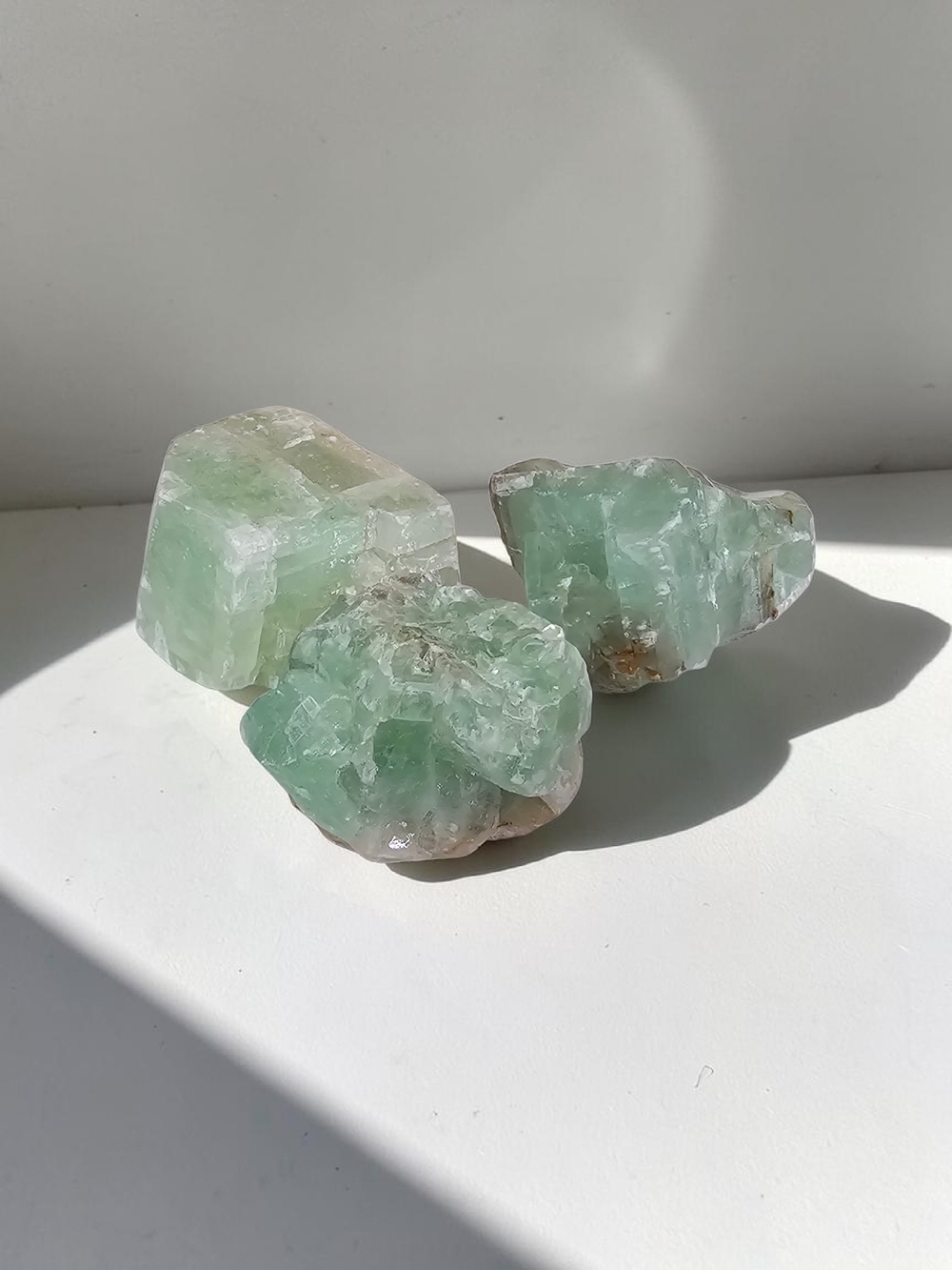 Green Raw Fluorite Crystal Cluster Trio